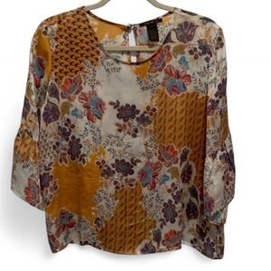 Debutant 61 Yellow Boho Patchwork Silk Blouse Size Small